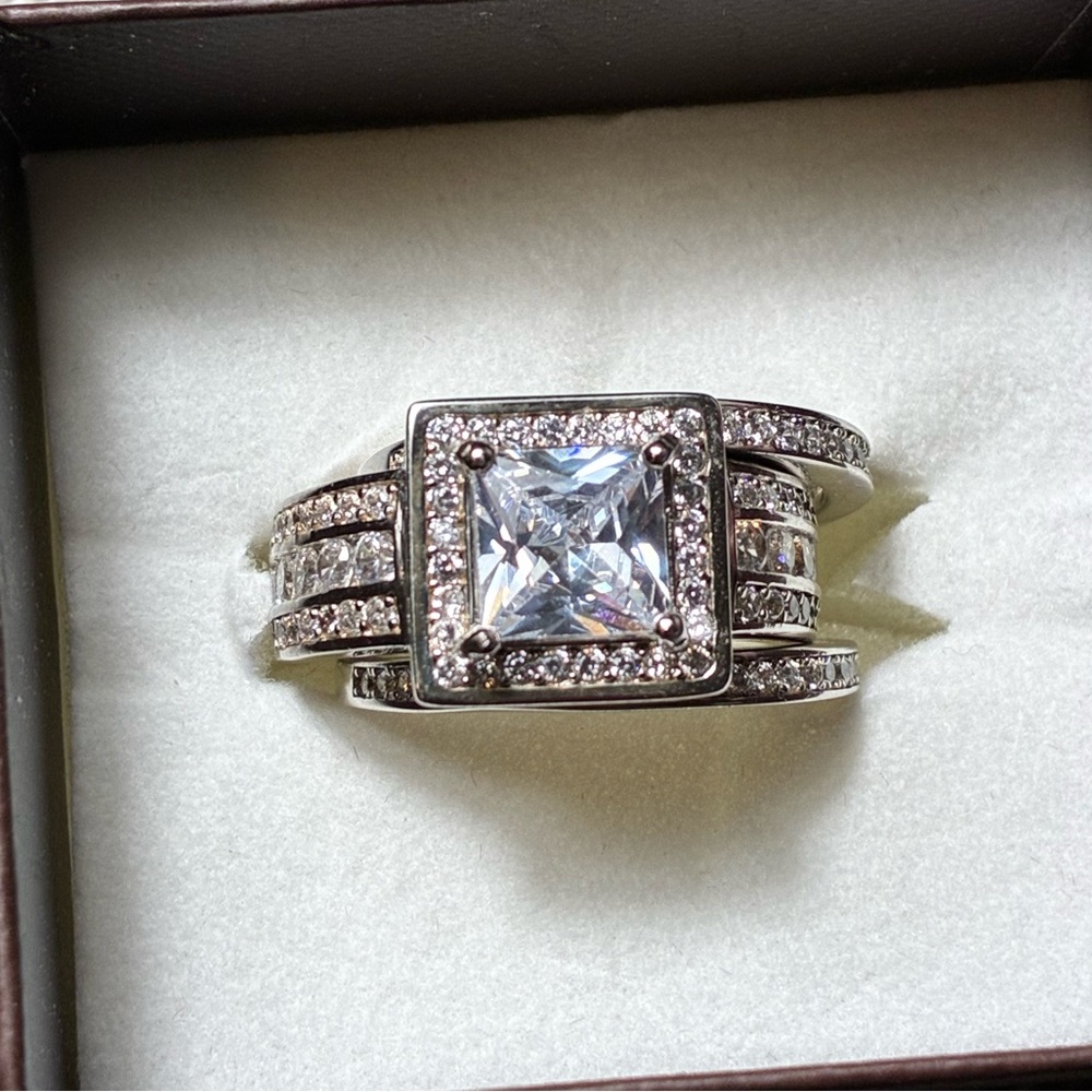 ✨ Designer-Inspired .925 Sterling 3-Piece Bridal Ring Set Size 8, Princess Cut ✨